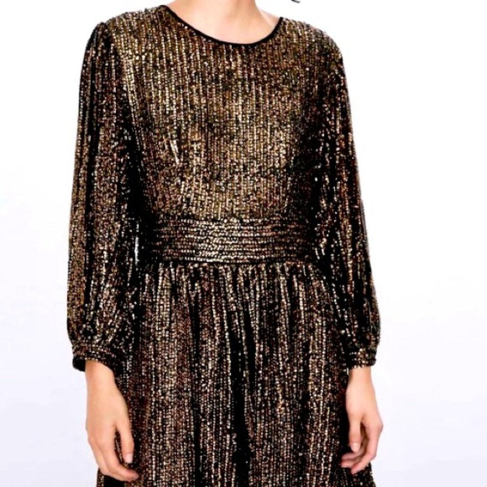 Zara Limited Edition Black and Gold Sequin Mini Dress